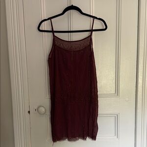 Free People Wine Color Beaded Slip Dress XS